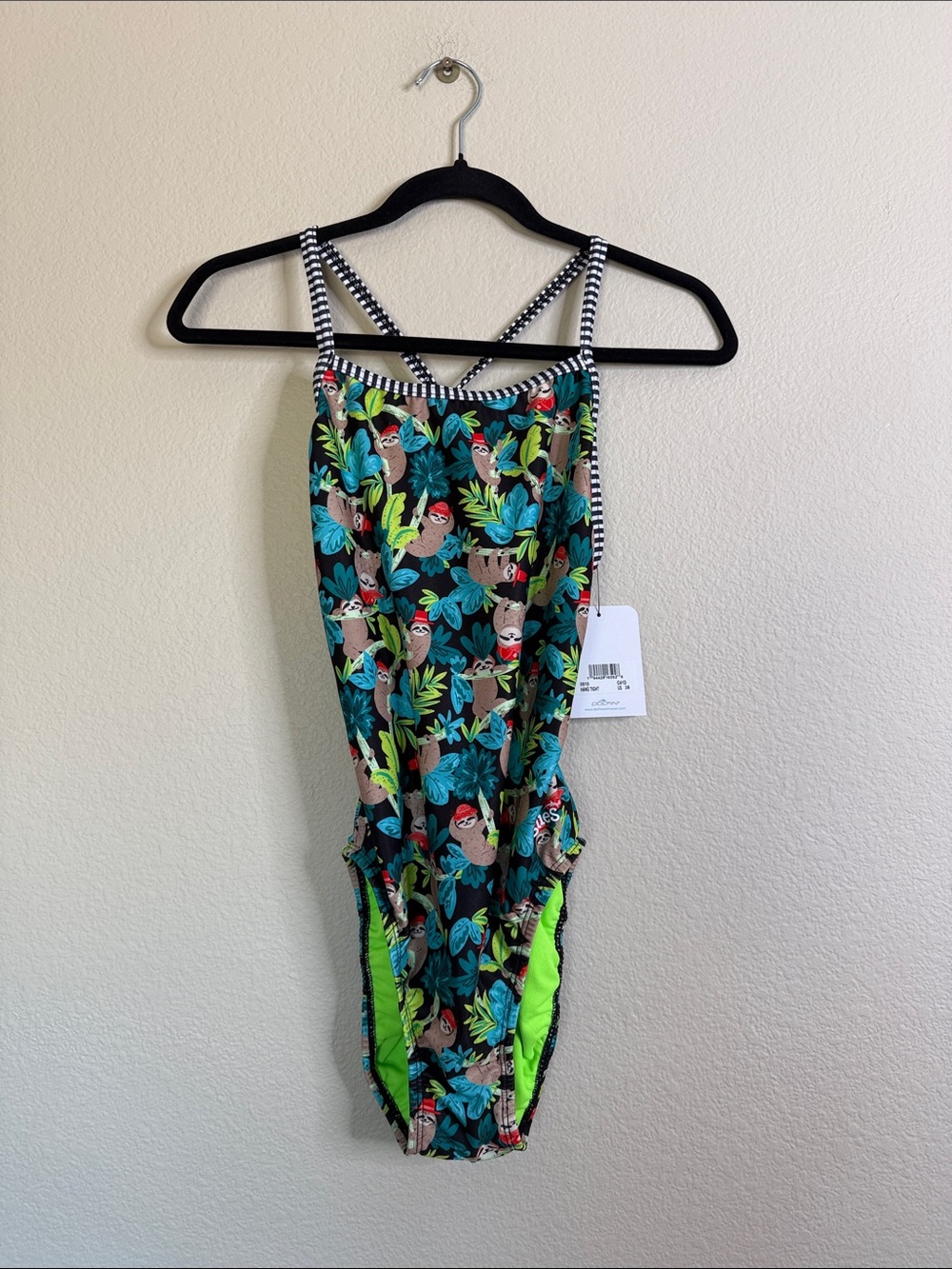 Dolfin hang tight one-piece swim suit sloths NWT 38